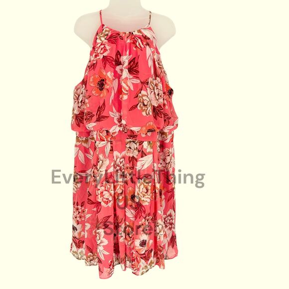 NWOT Eliza J Dress Plus Size 18W Floral Chiffon Halter Neck Sleeveless Cottage - Picture 1 of 7
